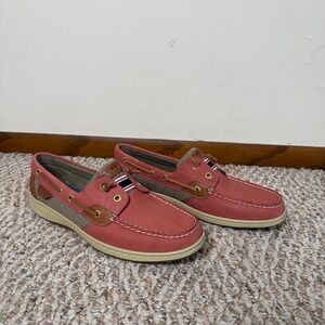 NWOB Sperry Top-Sider Women 10M Coral Pink Leather Mesh Boat Shoes Loafers